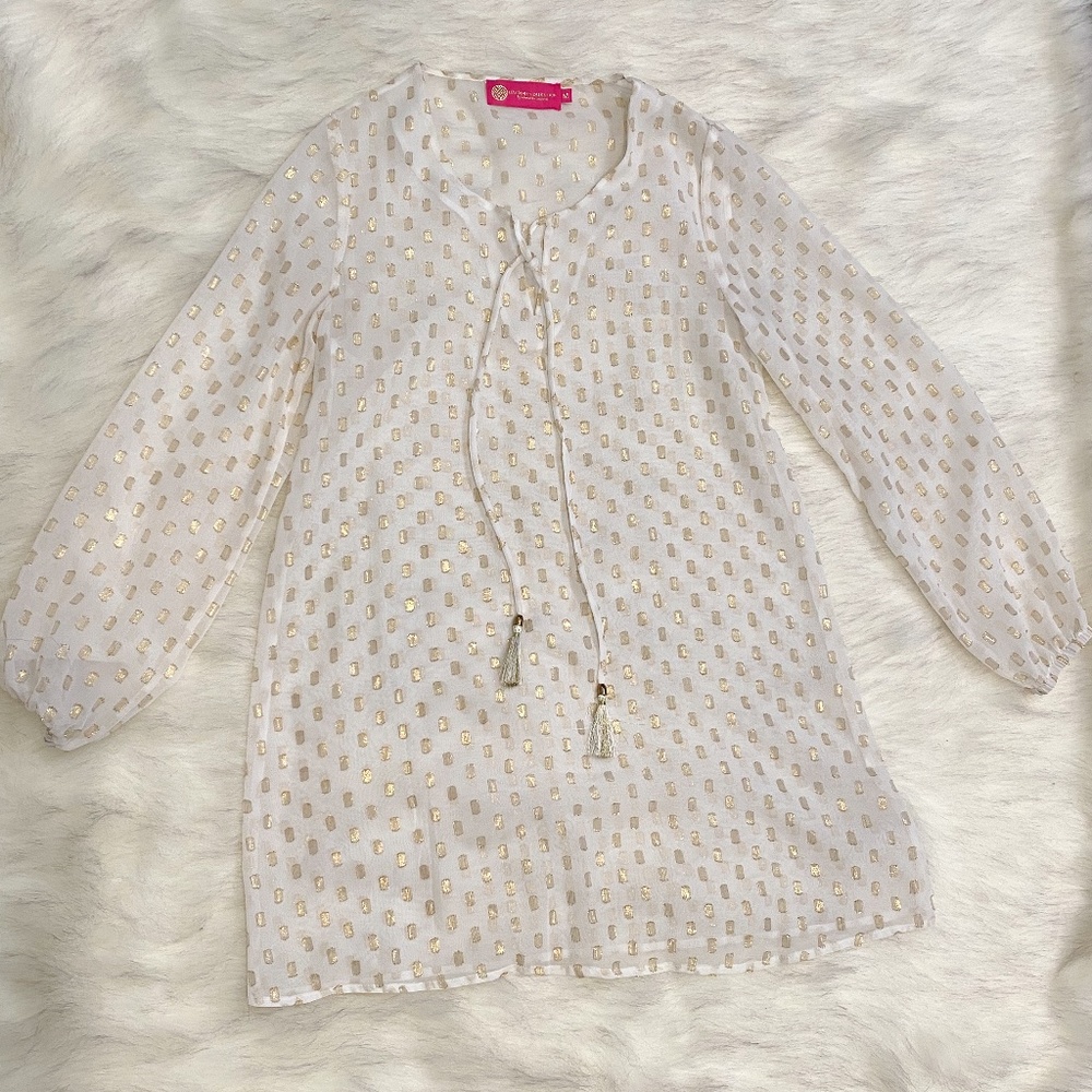 Macbeth Collection White and Gold Sheer Tunic